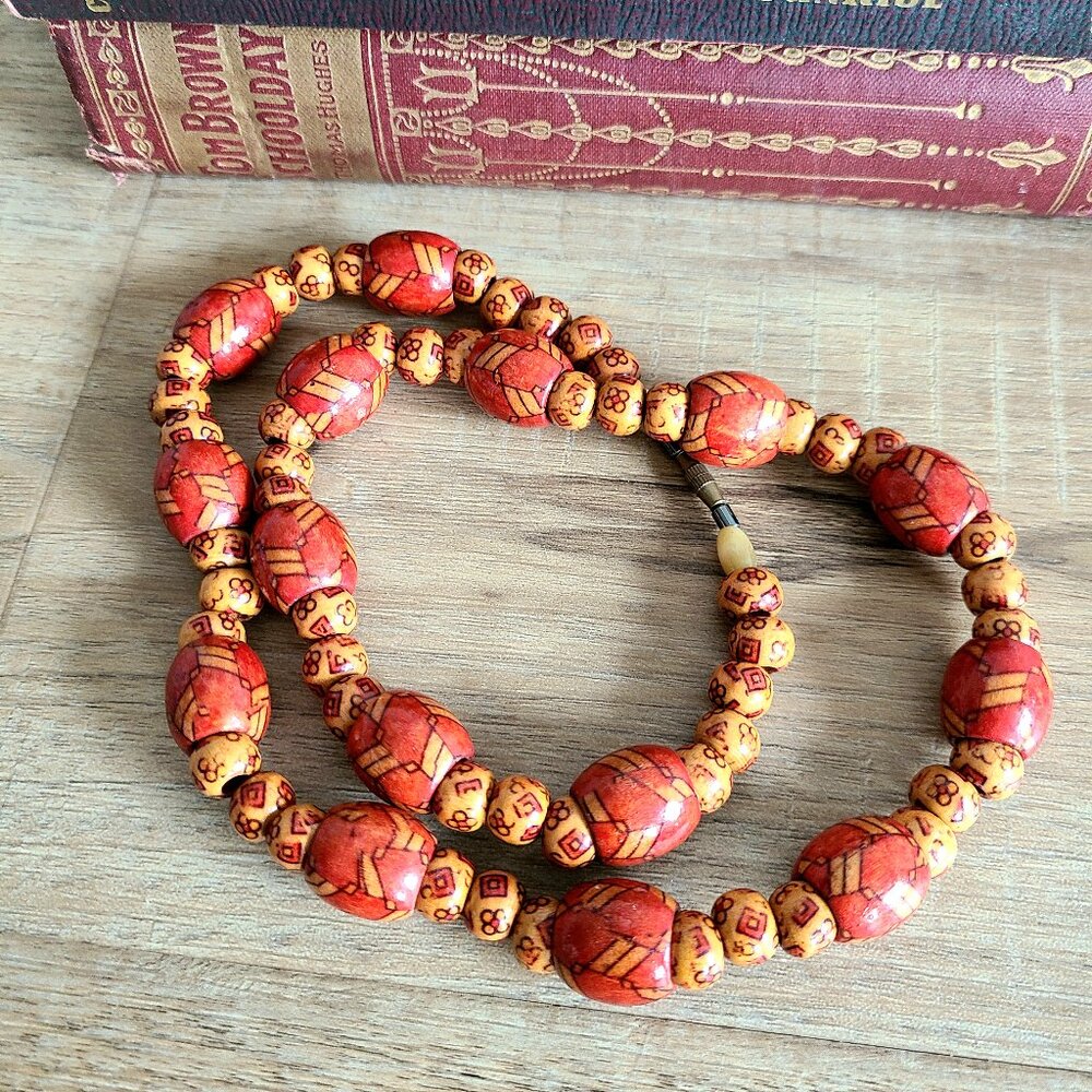 African wooden hand painted beads necklace.
